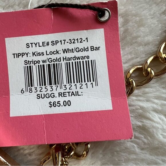 Donna Dixon Tippy Gold & White Kiss Lock Clutch NWT - Picture 5 of 16